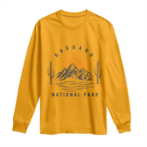 Retro Saguaro National Park Sunset Graphic Long Sleeve Shirt Vintage Arizona Desert Mountain Badge Souvenir