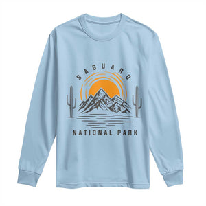 Retro Saguaro National Park Sunset Graphic Long Sleeve Shirt Vintage Arizona Desert Mountain Badge Souvenir