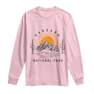 Retro Saguaro National Park Sunset Graphic Long Sleeve Shirt Vintage Arizona Desert Mountain Badge Souvenir