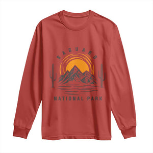 Retro Saguaro National Park Sunset Graphic Long Sleeve Shirt Vintage Arizona Desert Mountain Badge Souvenir