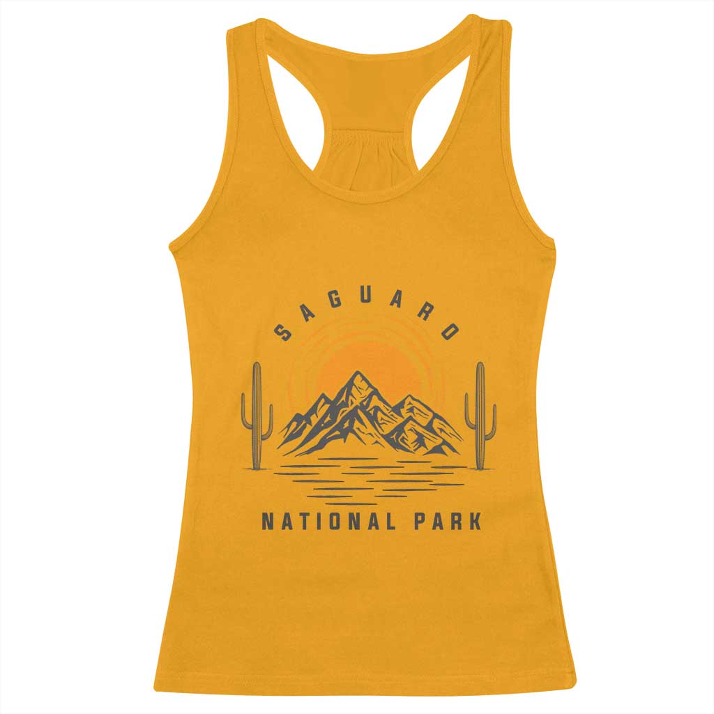 Retro Saguaro National Park Sunset Graphic Racerback Tank Top Vintage Arizona Desert Mountain Badge Souvenir