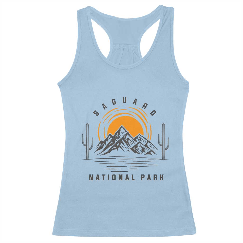 Retro Saguaro National Park Sunset Graphic Racerback Tank Top Vintage Arizona Desert Mountain Badge Souvenir