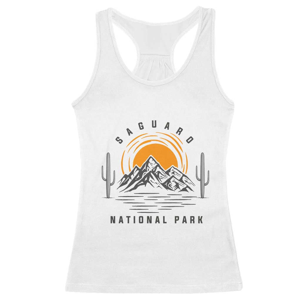 Retro Saguaro National Park Sunset Graphic Racerback Tank Top Vintage Arizona Desert Mountain Badge Souvenir TS02 White Print Your Wear