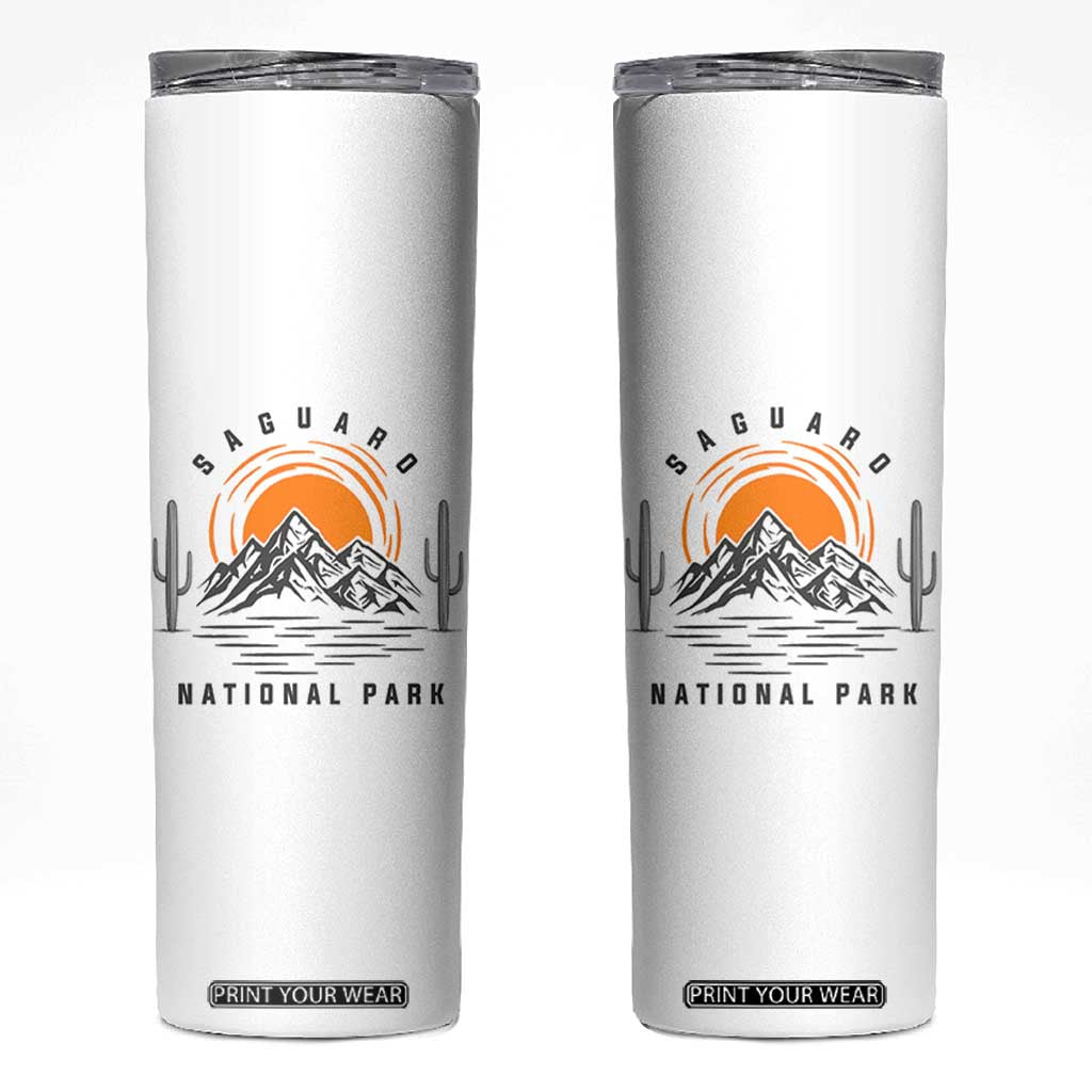 Retro Saguaro National Park Sunset Graphic Skinny Tumbler Vintage Arizona Desert Mountain Badge Souvenir TS02 White Print Your Wear