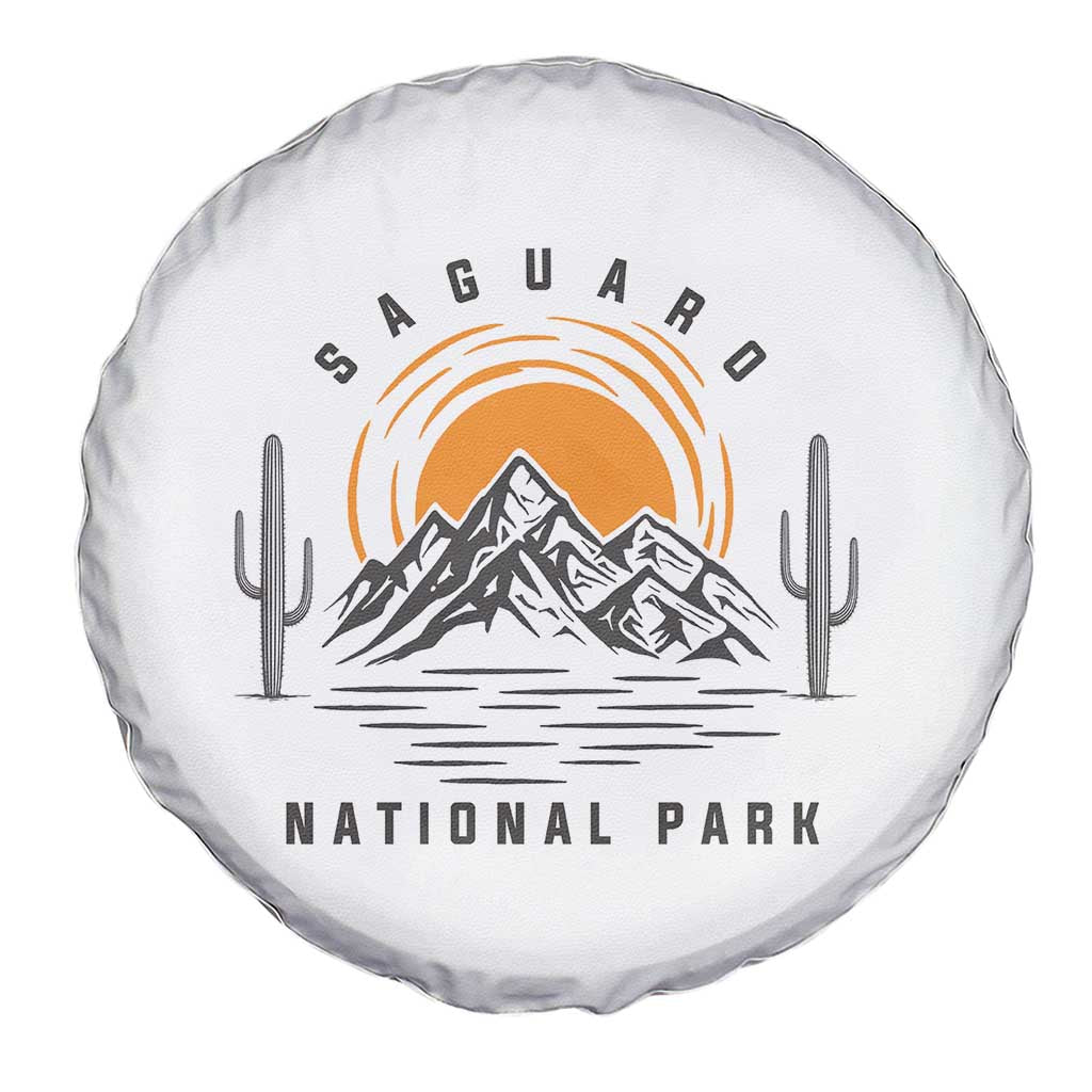 Retro Saguaro National Park Sunset Graphic Spare Tire Cover Vintage Arizona Desert Mountain Badge Souvenir