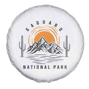 Retro Saguaro National Park Sunset Graphic Spare Tire Cover Vintage Arizona Desert Mountain Badge Souvenir