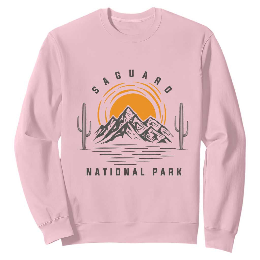 Retro Saguaro National Park Sunset Graphic Sweatshirt Vintage Arizona Desert Mountain Badge Souvenir