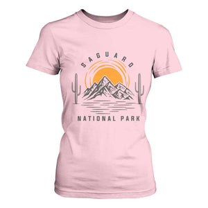 Retro Saguaro National Park Sunset Graphic T Shirt For Women Vintage Arizona Desert Mountain Badge Souvenir