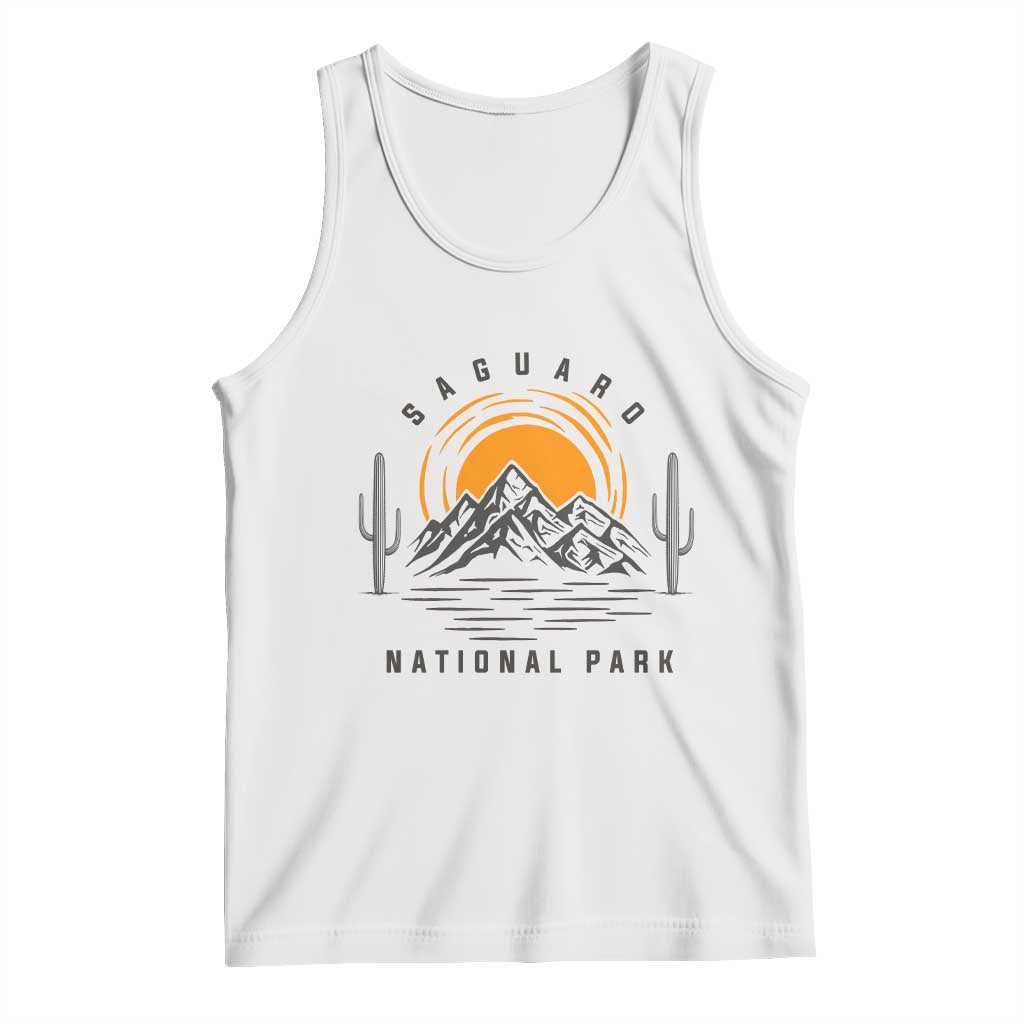 Retro Saguaro National Park Sunset Graphic Tank Top Vintage Arizona Desert Mountain Badge Souvenir TS02 White Print Your Wear