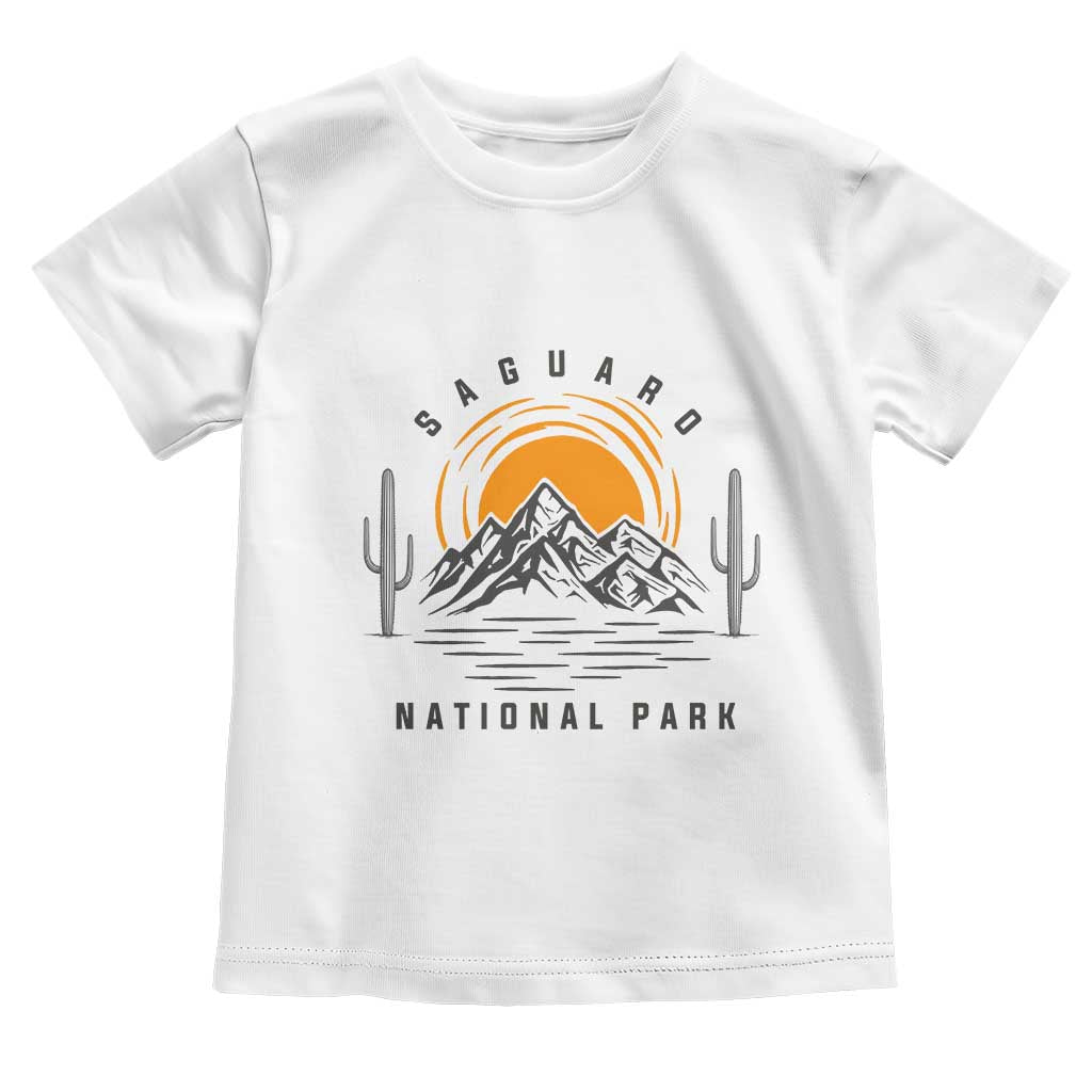 Retro Saguaro National Park Sunset Graphic Toddler T Shirt Vintage Arizona Desert Mountain Badge Souvenir TS02 White Print Your Wear