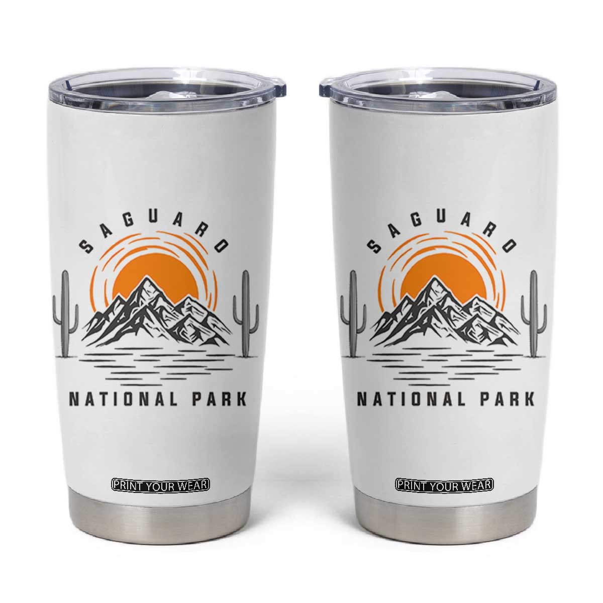 Retro Saguaro National Park Sunset Graphic Tumbler Cup Vintage Arizona Desert Mountain Badge Souvenir TS02 White Print Your Wear