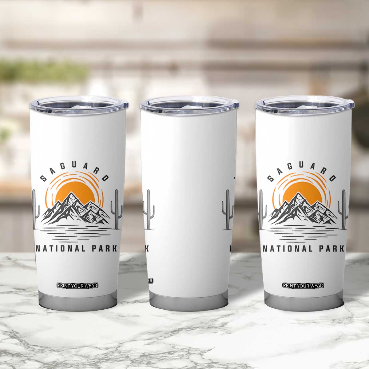Retro Saguaro National Park Sunset Graphic Tumbler Cup Vintage Arizona Desert Mountain Badge Souvenir