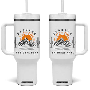 Retro Saguaro National Park Sunset Graphic Tumbler With Handle Vintage Arizona Desert Mountain Badge Souvenir
