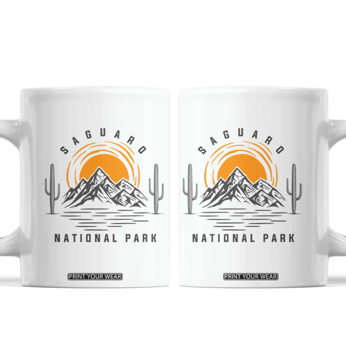 Retro Saguaro National Park Sunset Graphic Coffee Mug Vintage Arizona Desert Mountain Badge Souvenir TS02 White Print Your Wear