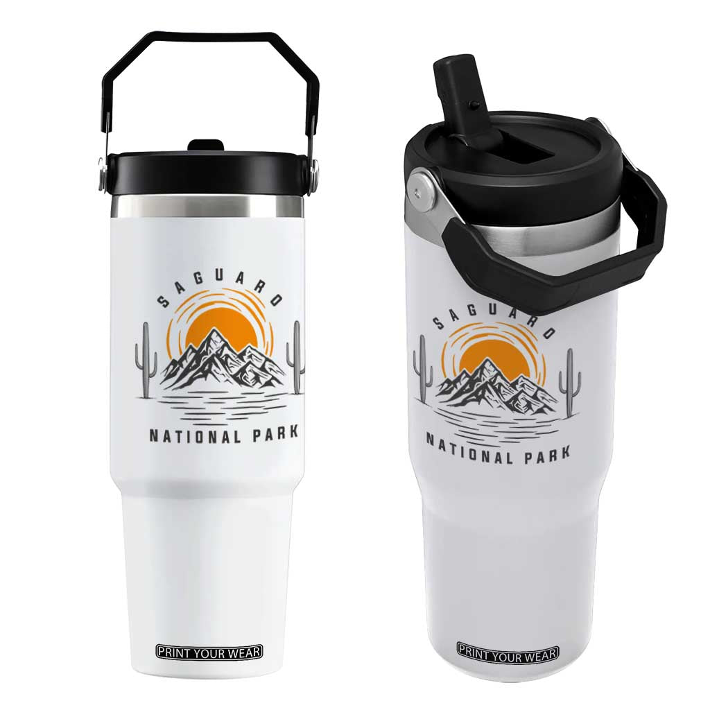 Retro Saguaro National Park Sunset Graphic Flip Straw Tumbler Vintage Arizona Desert Mountain Badge Souvenir TS02 One Size: 30 oz White Print Your Wear