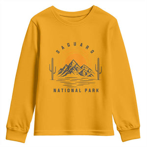 Retro Saguaro National Park Sunset Graphic Youth Sweatshirt Vintage Arizona Desert Mountain Badge Souvenir