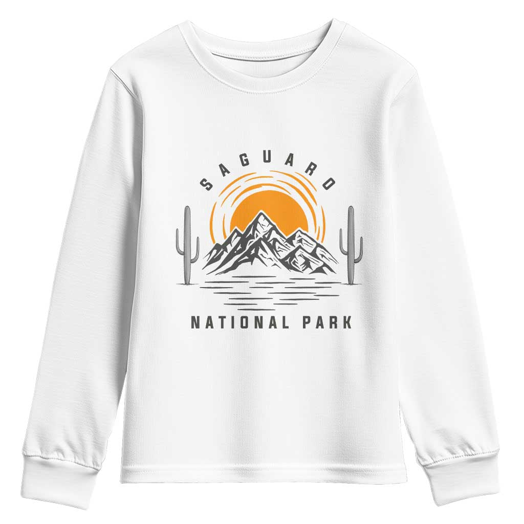 Retro Saguaro National Park Sunset Graphic Youth Sweatshirt Vintage Arizona Desert Mountain Badge Souvenir TS02 White Print Your Wear