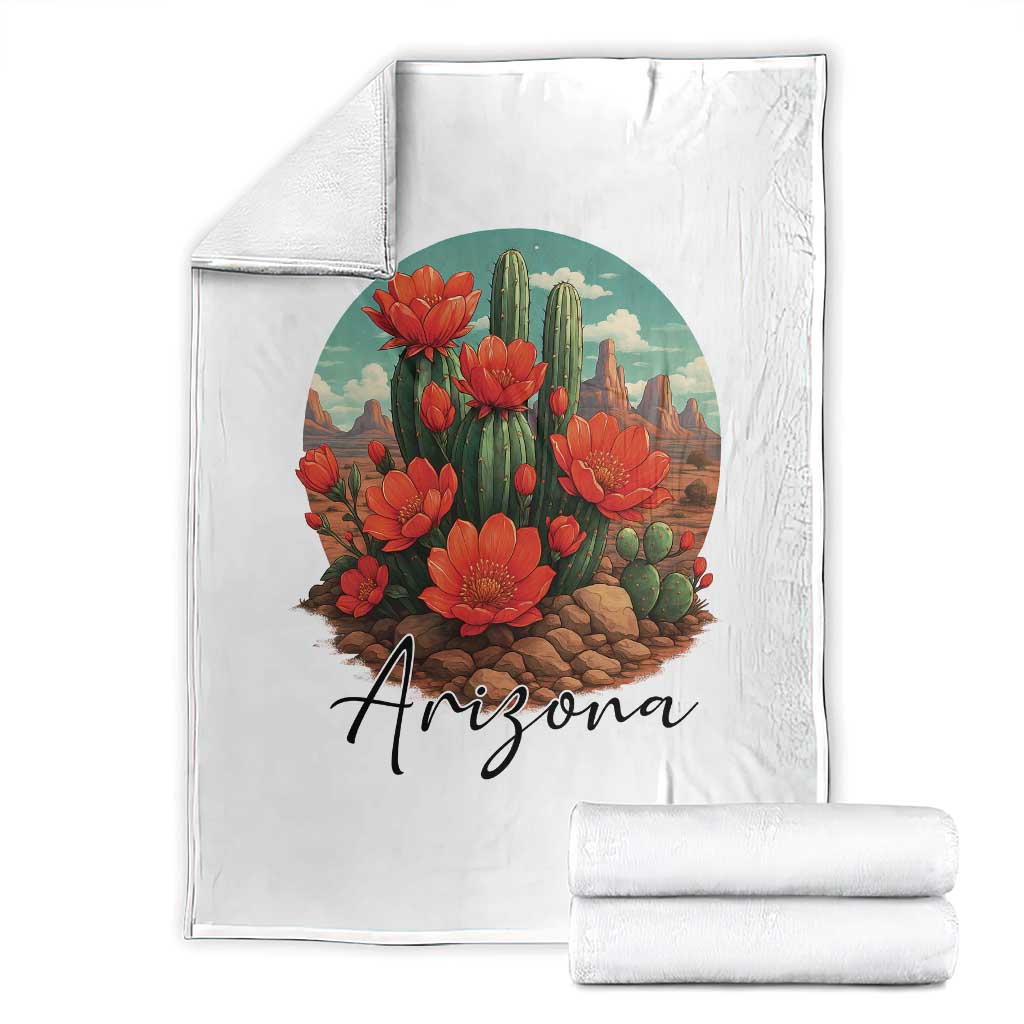 Beautiful Blooming Cactus Flower Arizona Graphic Throw Blanket Vintage Desert Botanical Floral Nature Souvenir TS02 White Print Your Wear