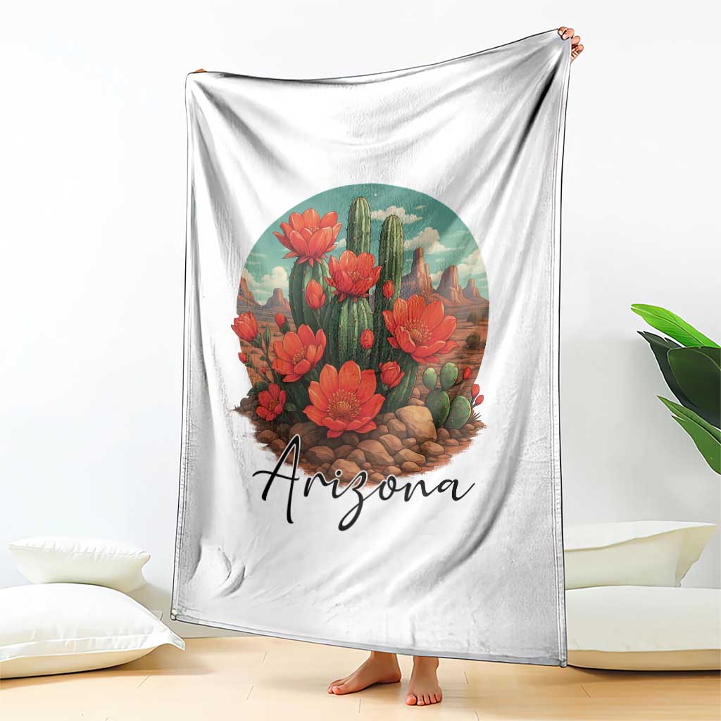 Beautiful Blooming Cactus Flower Arizona Graphic Throw Blanket Vintage Desert Botanical Floral Nature Souvenir