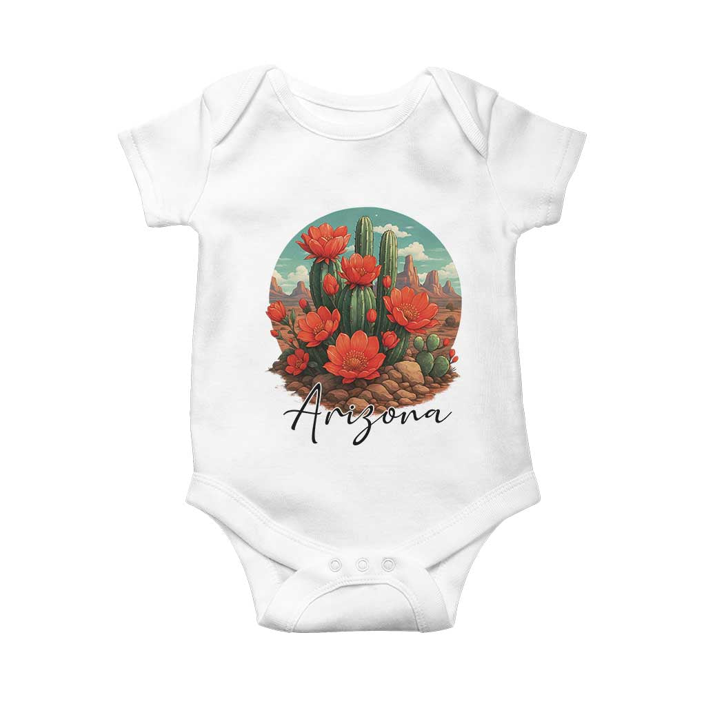 Beautiful Blooming Cactus Flower Arizona Graphic Baby Onesie Vintage Desert Botanical Floral Nature Souvenir TS02 White Print Your Wear