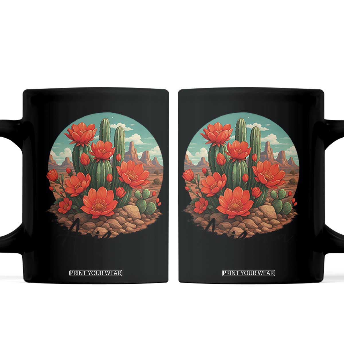 Beautiful Blooming Cactus Flower Arizona Graphic Coffee Mug Vintage Desert Botanical Floral Nature Souvenir