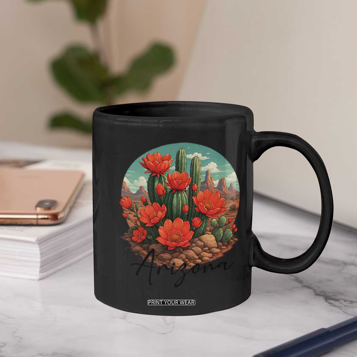 Beautiful Blooming Cactus Flower Arizona Graphic Coffee Mug Vintage Desert Botanical Floral Nature Souvenir