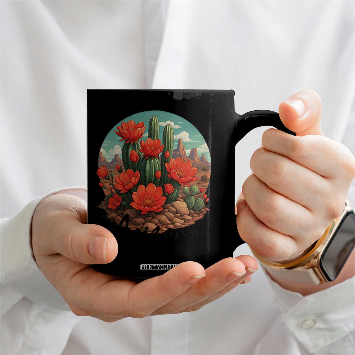Beautiful Blooming Cactus Flower Arizona Graphic Coffee Mug Vintage Desert Botanical Floral Nature Souvenir
