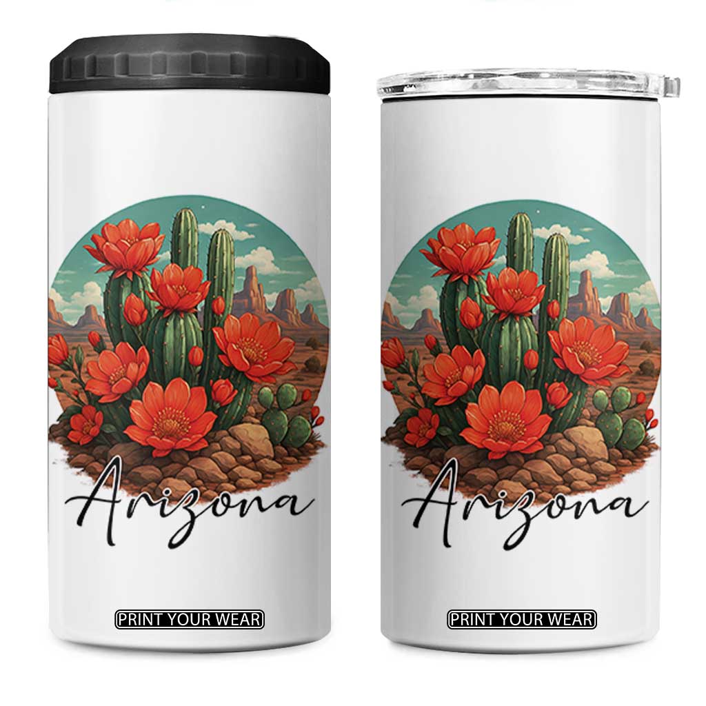 Beautiful Blooming Cactus Flower Arizona Graphic 4 in 1 Can Cooler Tumbler Vintage Desert Botanical Floral Nature Souvenir