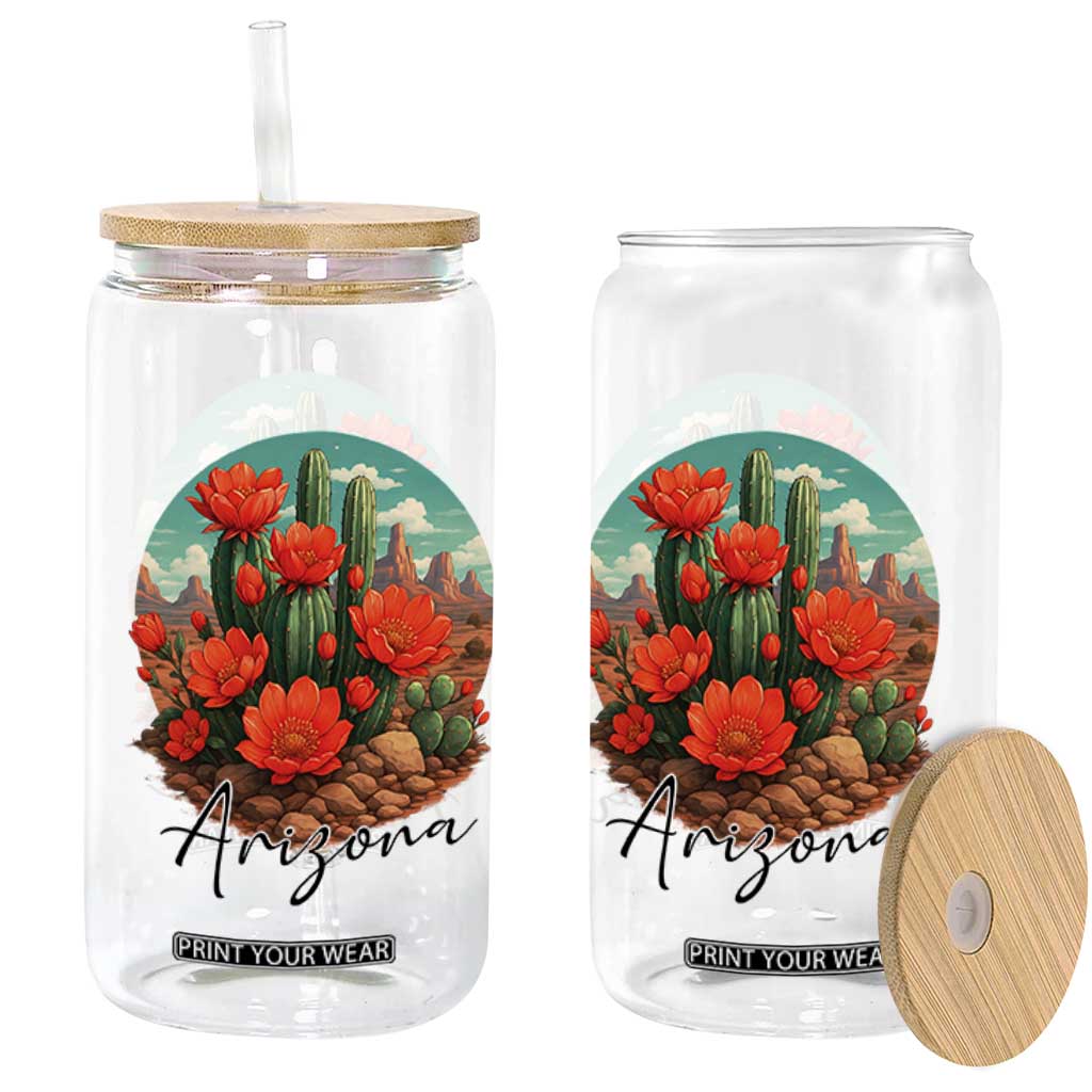 Beautiful Blooming Cactus Flower Arizona Graphic Glass Can Vintage Desert Botanical Floral Nature Souvenir