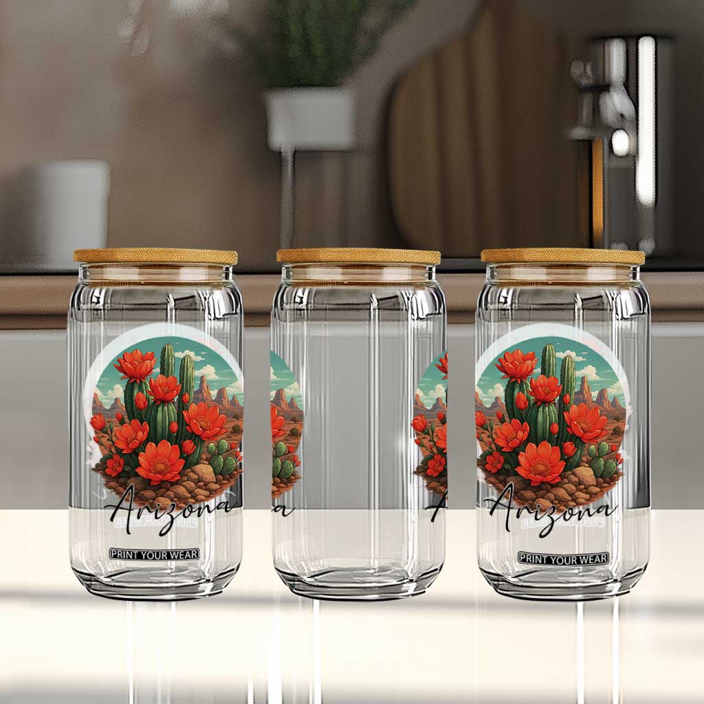 Beautiful Blooming Cactus Flower Arizona Graphic Glass Can Vintage Desert Botanical Floral Nature Souvenir