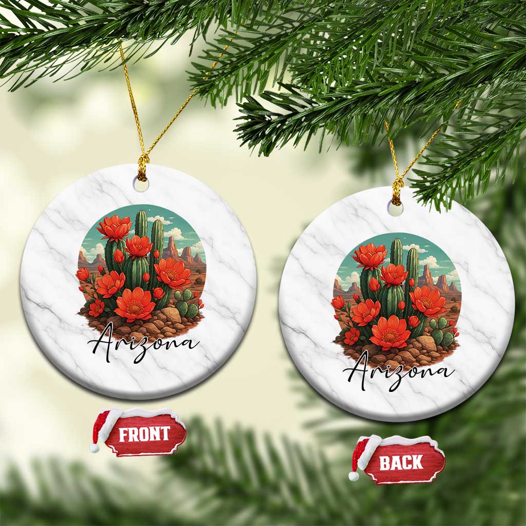 Beautiful Blooming Cactus Flower Arizona Graphic Ceramic Ornament Vintage Desert Botanical Floral Nature Souvenir TS02 1pc White Marble Print Your Wear
