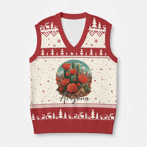 Beautiful Blooming Cactus Flower Arizona Graphic V-Neck Knit Sweater Vest Vintage Desert Botanical Floral Nature Souvenir