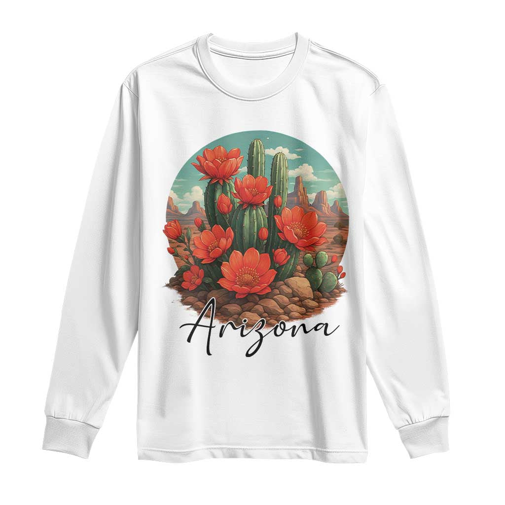 Beautiful Blooming Cactus Flower Arizona Graphic Long Sleeve Shirt Vintage Desert Botanical Floral Nature Souvenir TS02 White Print Your Wear