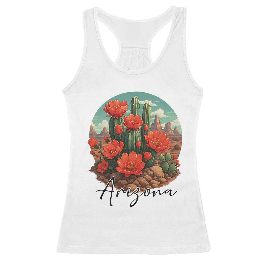 Beautiful Blooming Cactus Flower Arizona Graphic Racerback Tank Top Vintage Desert Botanical Floral Nature Souvenir TS02 White Print Your Wear