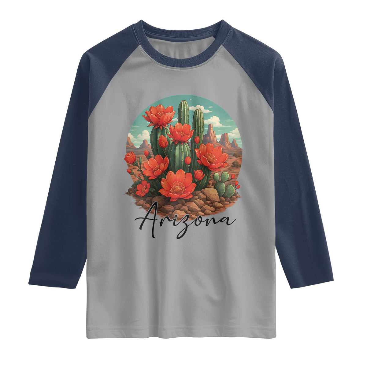 Beautiful Blooming Cactus Flower Arizona Graphic Raglan Shirt Vintage Desert Botanical Floral Nature Souvenir
