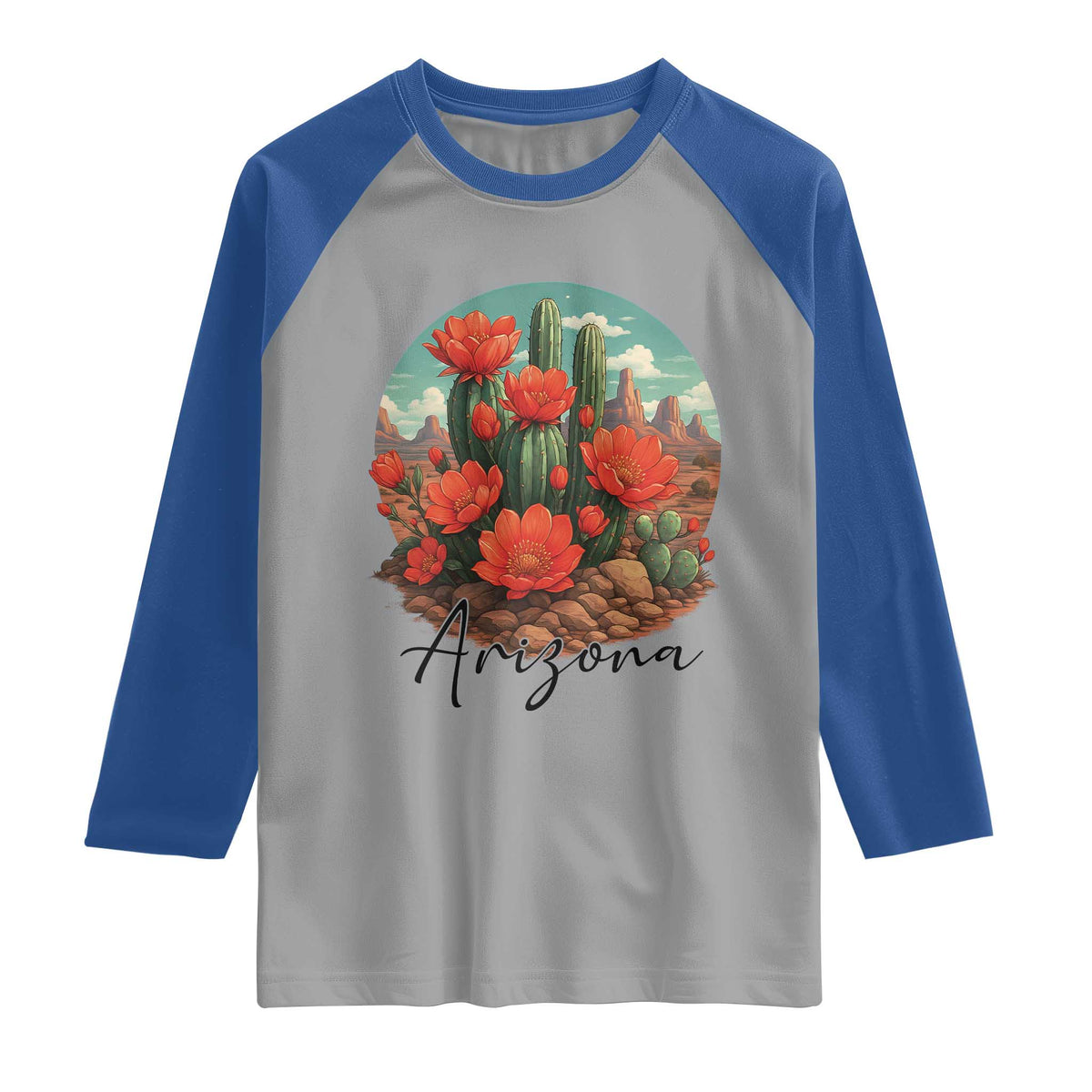 Beautiful Blooming Cactus Flower Arizona Graphic Raglan Shirt Vintage Desert Botanical Floral Nature Souvenir