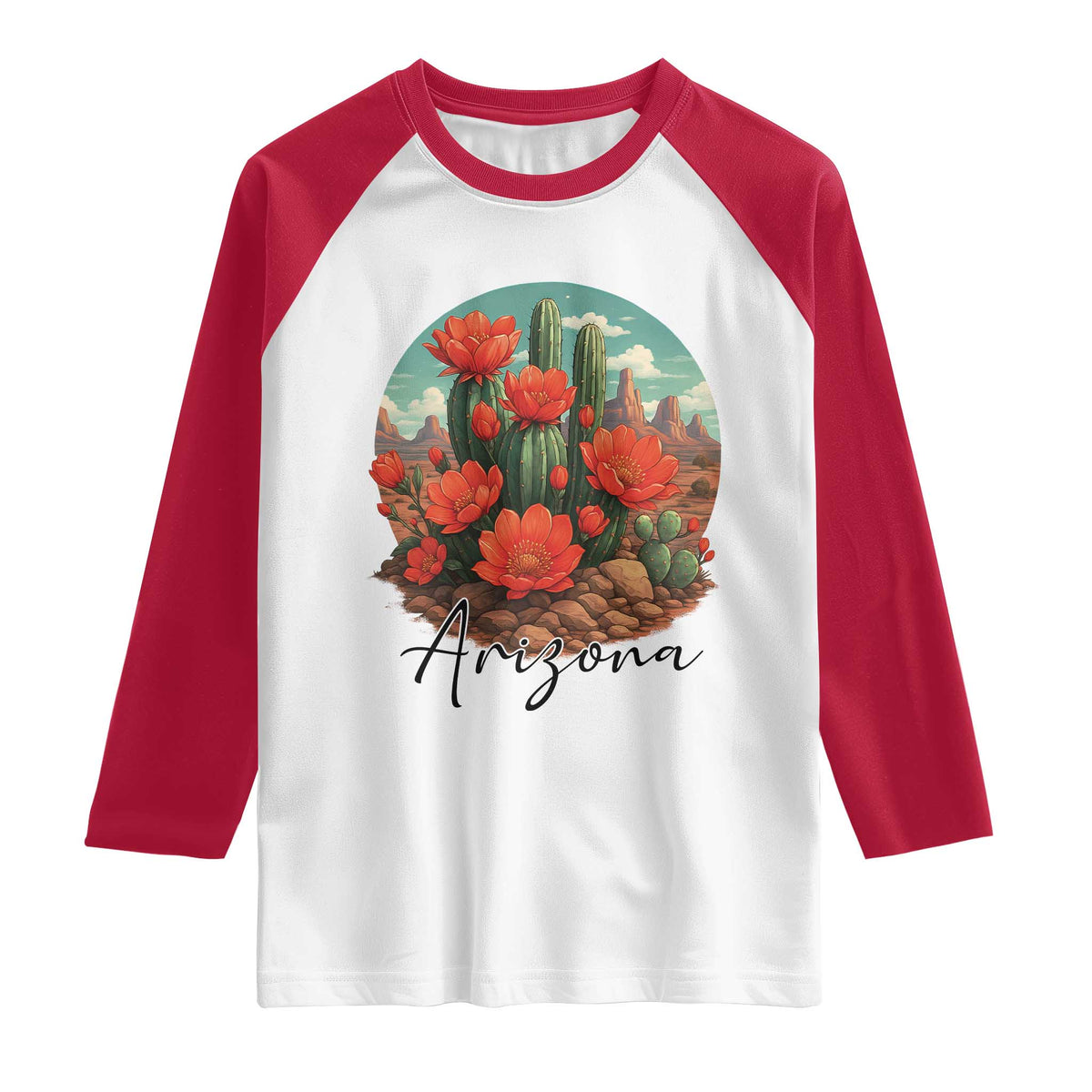 Beautiful Blooming Cactus Flower Arizona Graphic Raglan Shirt Vintage Desert Botanical Floral Nature Souvenir