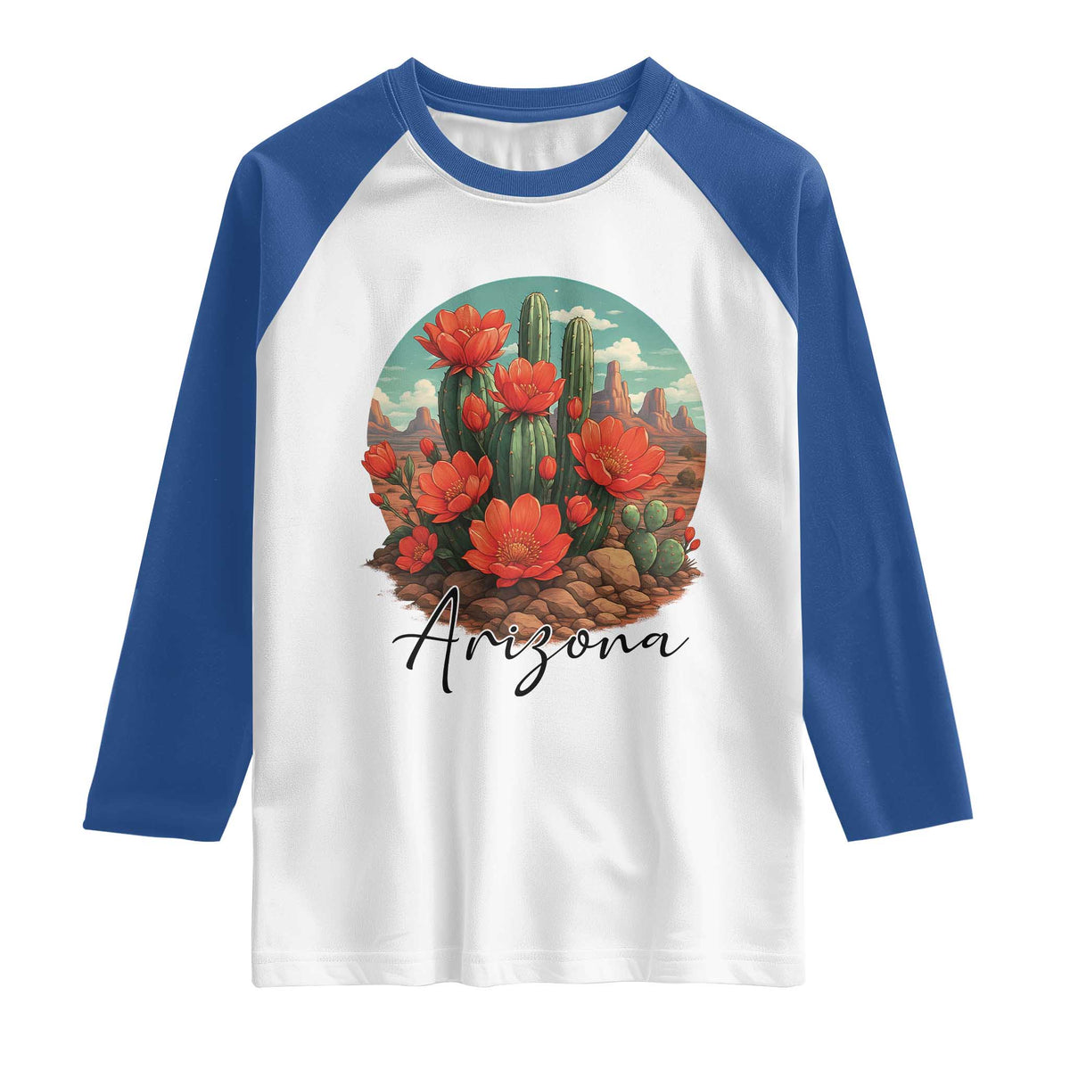 Beautiful Blooming Cactus Flower Arizona Graphic Raglan Shirt Vintage Desert Botanical Floral Nature Souvenir