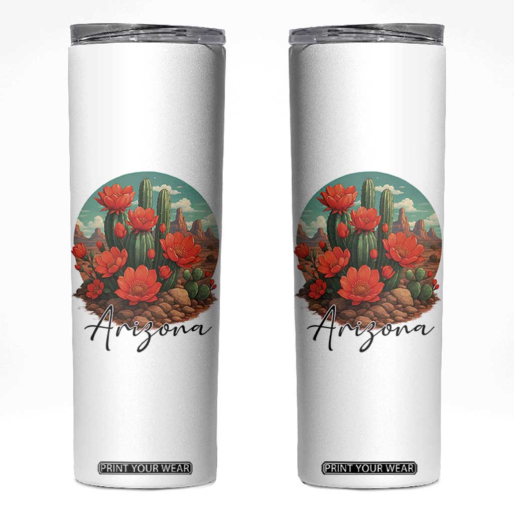 Beautiful Blooming Cactus Flower Arizona Graphic Skinny Tumbler Vintage Desert Botanical Floral Nature Souvenir TS02 White Print Your Wear