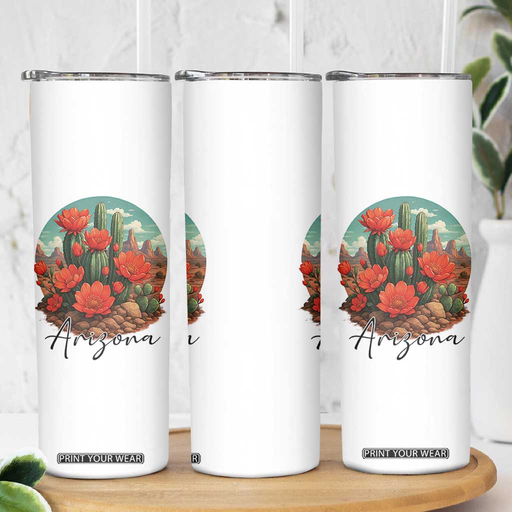 Beautiful Blooming Cactus Flower Arizona Graphic Skinny Tumbler Vintage Desert Botanical Floral Nature Souvenir