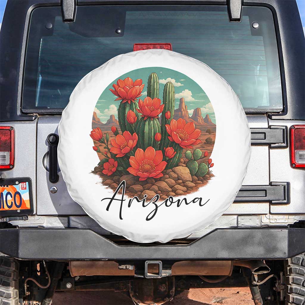 Beautiful Blooming Cactus Flower Arizona Graphic Spare Tire Cover Vintage Desert Botanical Floral Nature Souvenir TS02 No hole White Print Your Wear