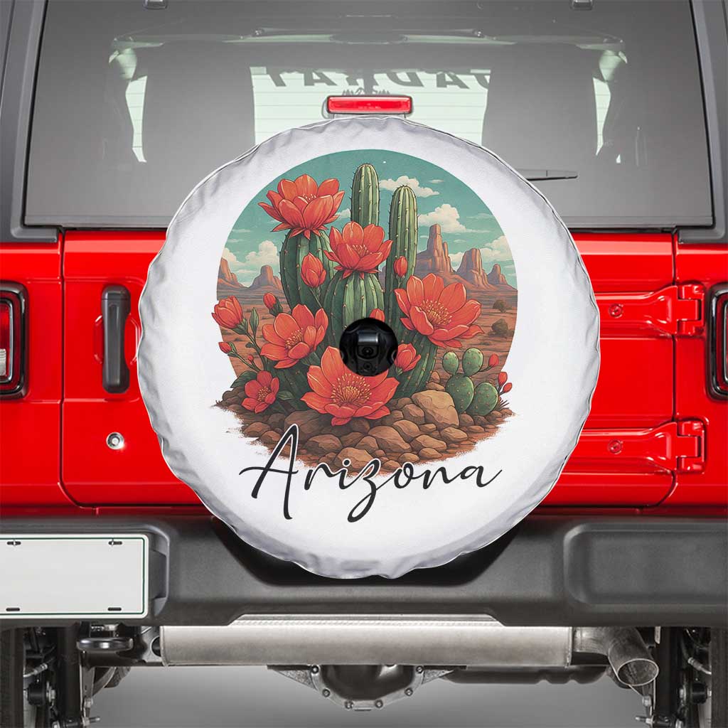 Beautiful Blooming Cactus Flower Arizona Graphic Spare Tire Cover Vintage Desert Botanical Floral Nature Souvenir