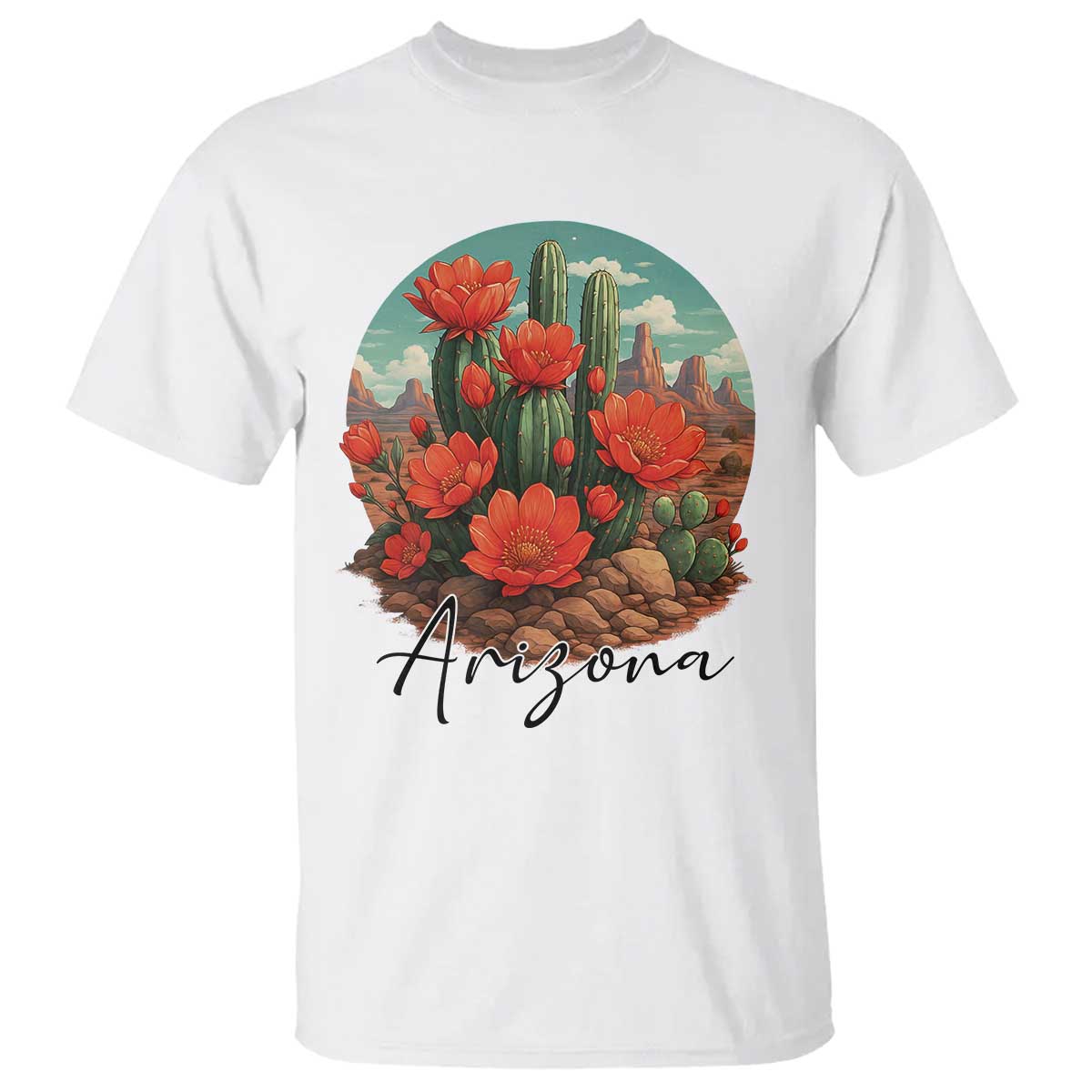 Beautiful Blooming Cactus Flower Arizona Graphic T Shirt Vintage Desert Botanical Floral Nature Souvenir TS02 White Print Your Wear