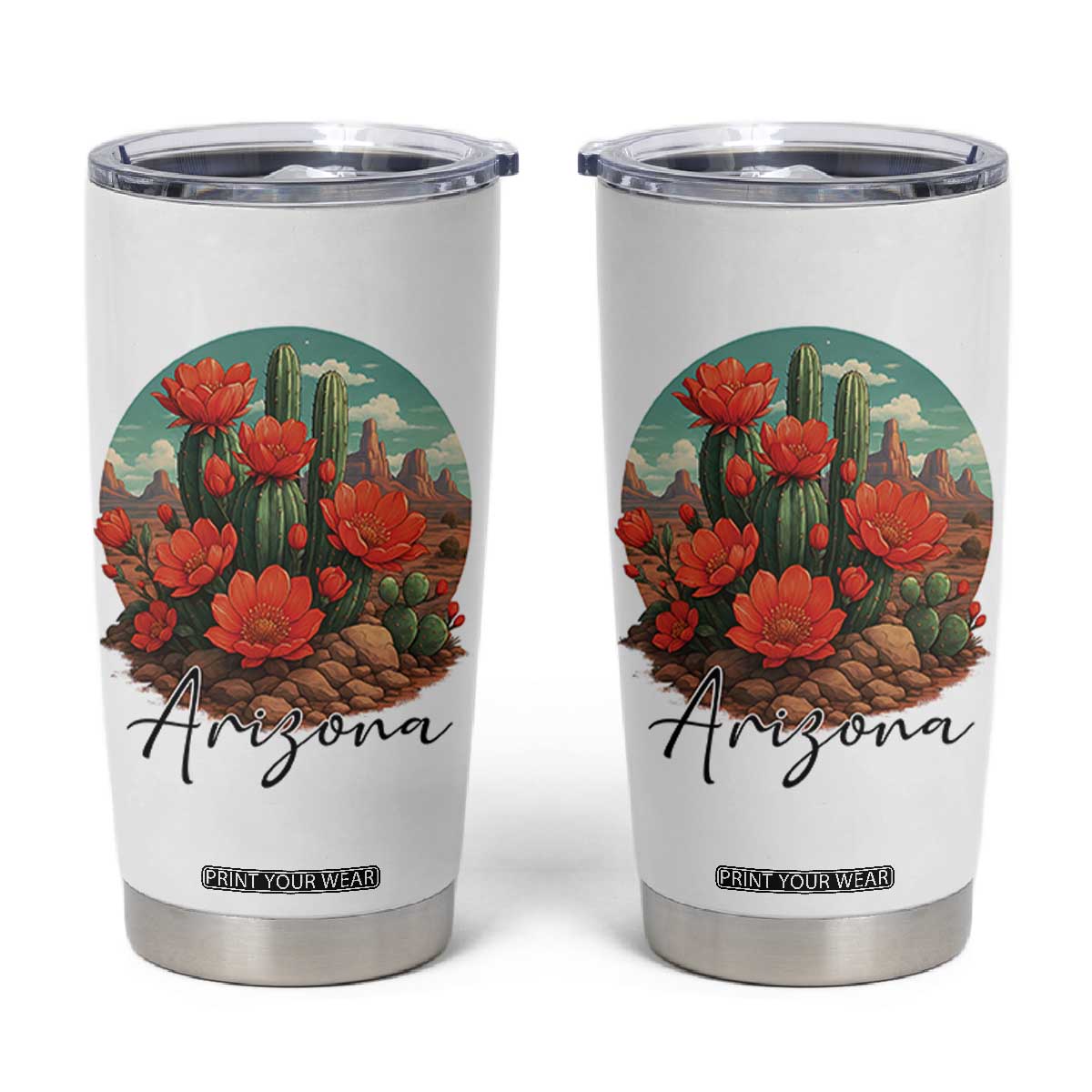 Beautiful Blooming Cactus Flower Arizona Graphic Tumbler Cup Vintage Desert Botanical Floral Nature Souvenir TS02 White Print Your Wear