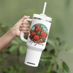 Beautiful Blooming Cactus Flower Arizona Graphic Tumbler With Handle Vintage Desert Botanical Floral Nature Souvenir