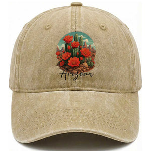 Beautiful Blooming Cactus Flower Arizona Graphic Washed Cotton Baseball Cap Vintage Desert Botanical Floral Nature Souvenir
