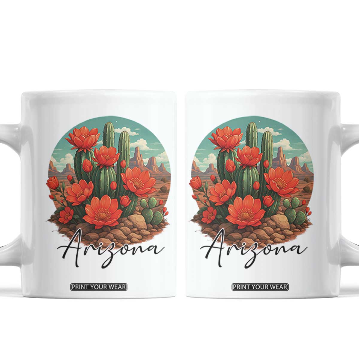 Beautiful Blooming Cactus Flower Arizona Graphic Coffee Mug Vintage Desert Botanical Floral Nature Souvenir TS02 White Print Your Wear