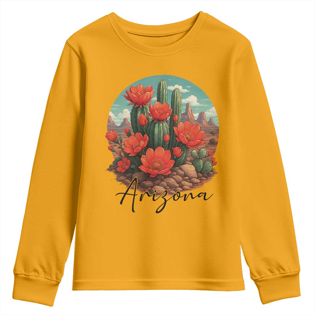 Beautiful Blooming Cactus Flower Arizona Graphic Youth Sweatshirt Vintage Desert Botanical Floral Nature Souvenir