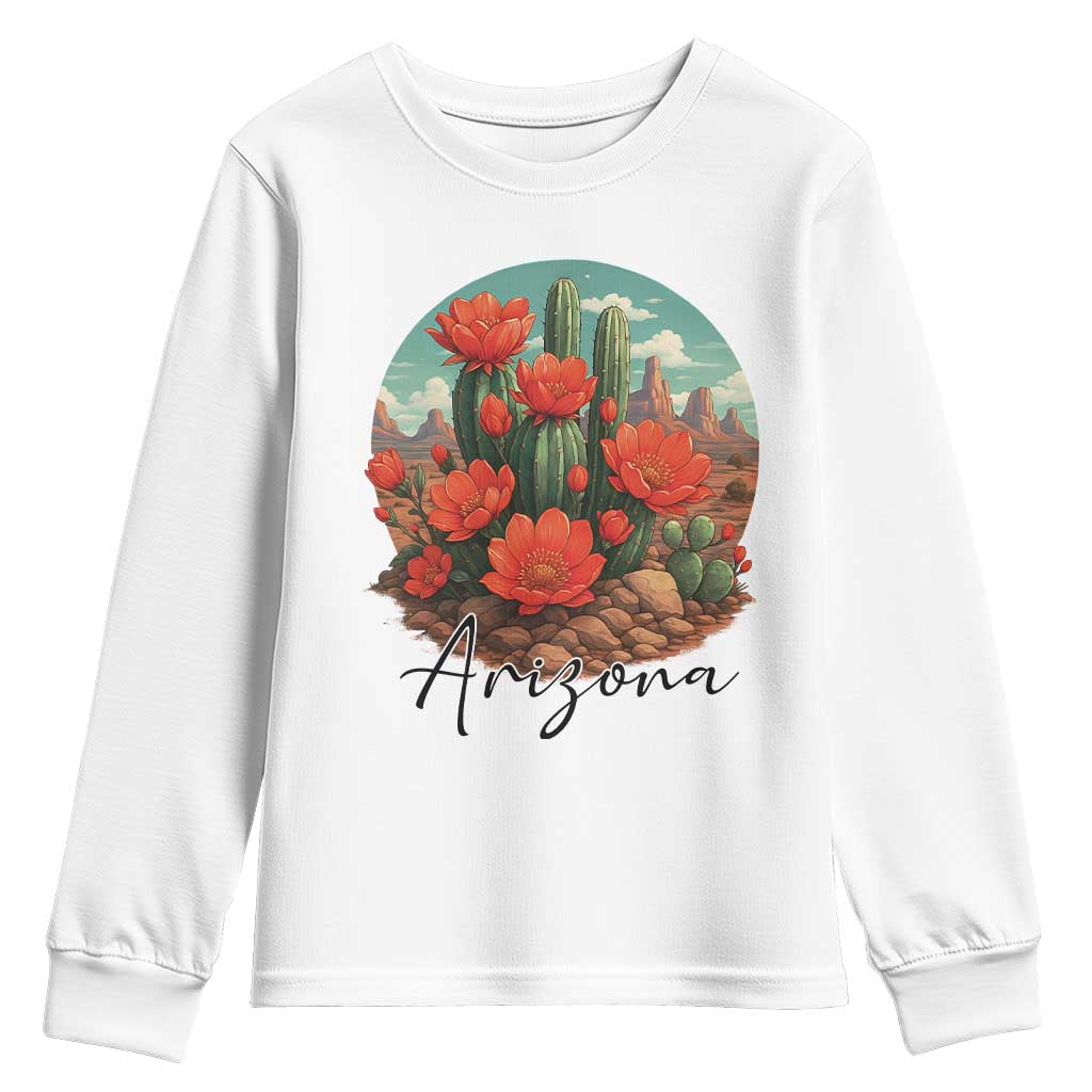 Beautiful Blooming Cactus Flower Arizona Graphic Youth Sweatshirt Vintage Desert Botanical Floral Nature Souvenir TS02 White Print Your Wear