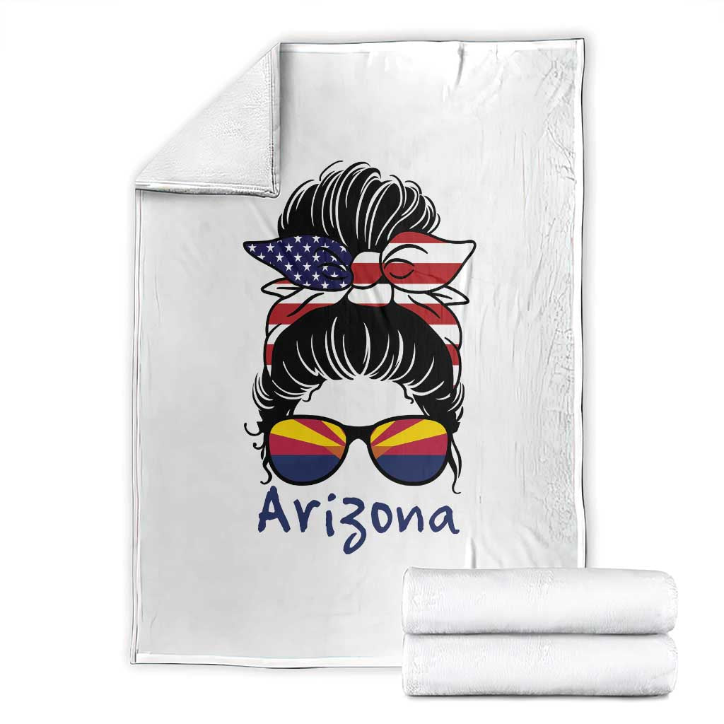 Patriotic Arizona Messy Bun Girl Graphic Throw Blanket American Flag Sunglasses Southwest State Pride Souvenir TS02 White Print Your Wear